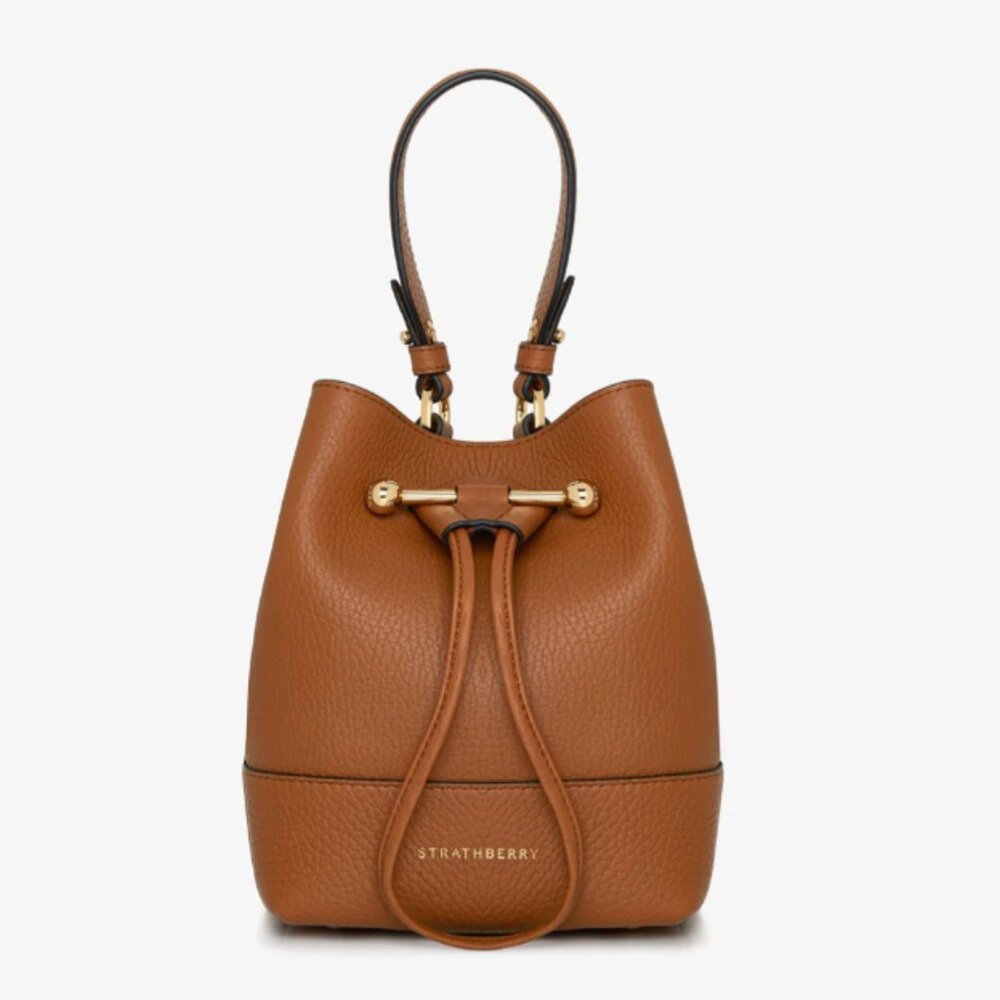 Strathberry Lana Osette Mini Tan Leather Bucket Bag